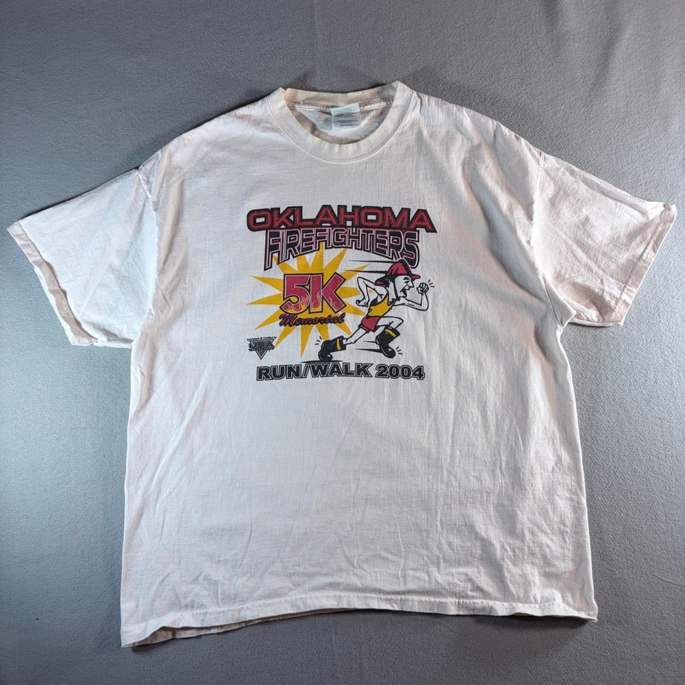 Vintage 2004 Oklahoma Firefighters 5K Memorial Run Walk White T-Shirt Mens XL